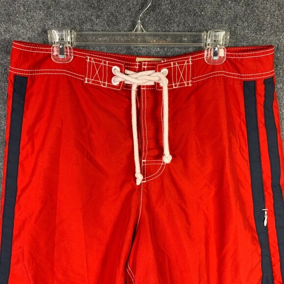 Hollister Cali Side Stripe Board Shorts Men Large Red Zip Pocket Tie Waist - Picture 2 of 6